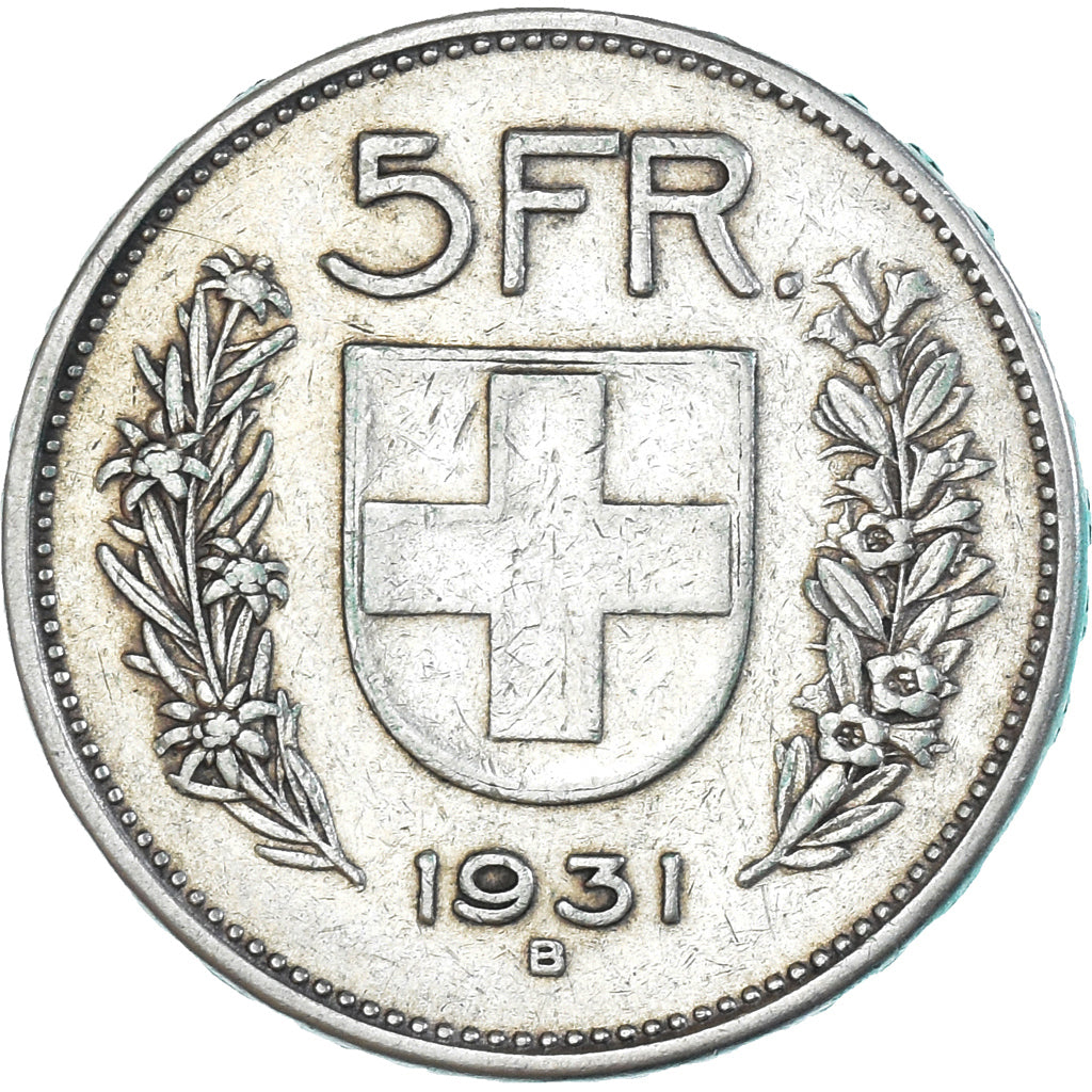 Coin, Switzerland, 5 Francs, 1931, Bern, EF(40-45), Silver, KM:37