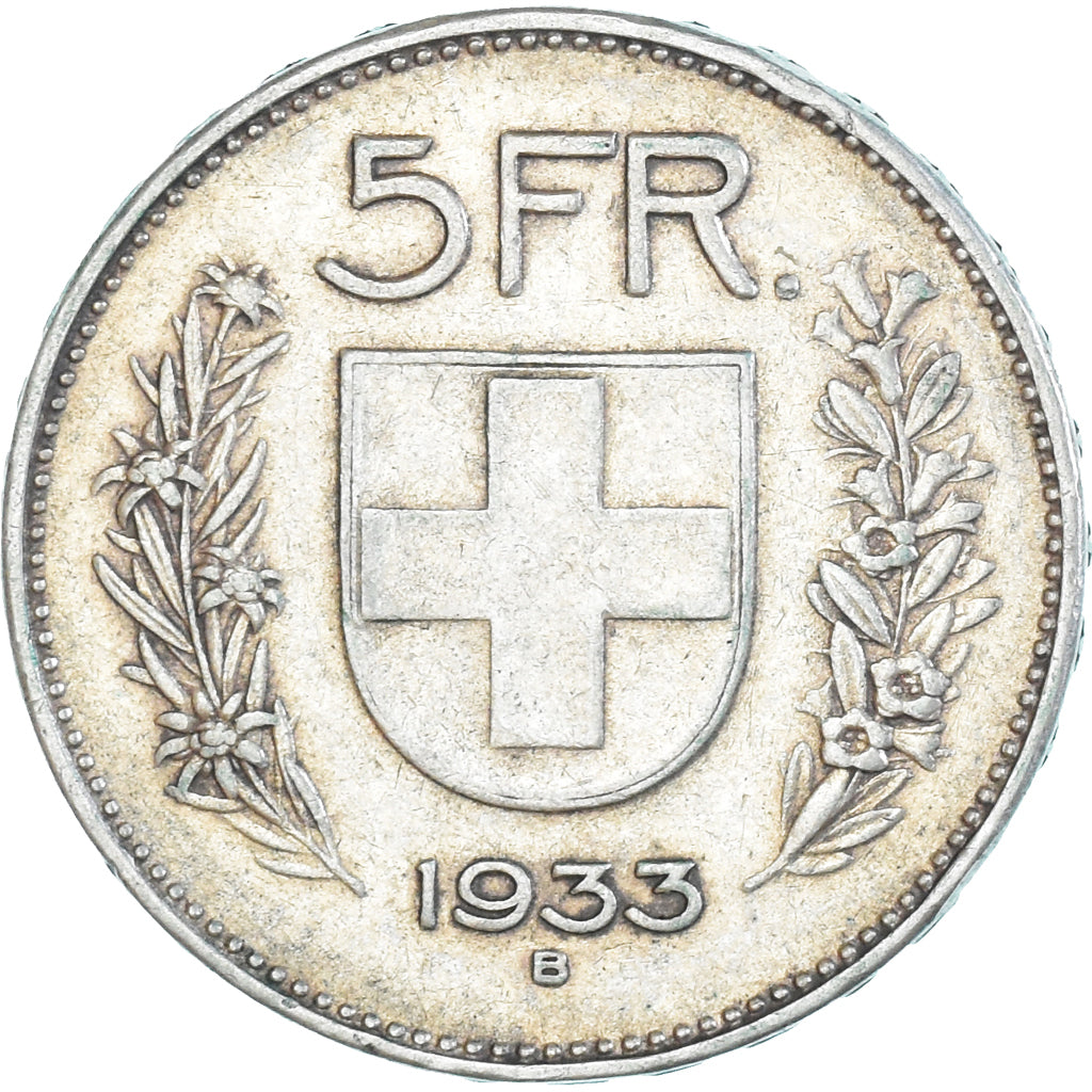 Coin, Switzerland, 5 Francs, 1933, Bern, EF(40-45), Silver, KM:40