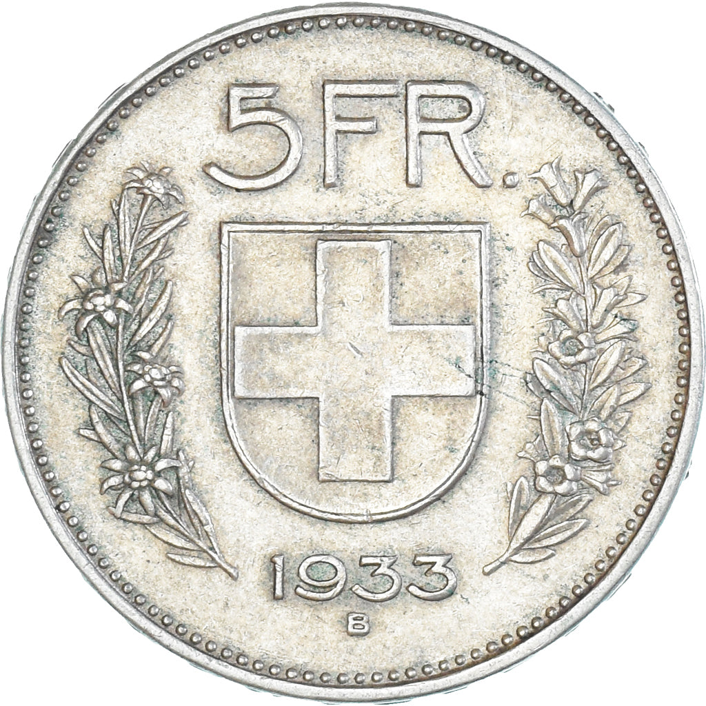 Coin, Switzerland, 5 Francs, 1933, Bern, EF(40-45), Silver, KM:40
