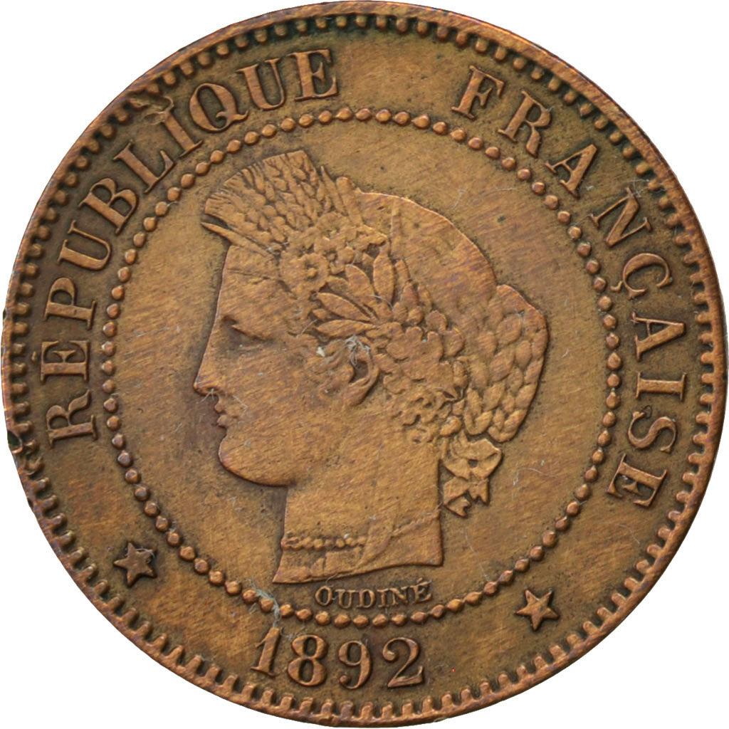 Coin, France, Cérès, 2 Centimes, 1892, Paris, AU(50-53), Bronze, KM:827.1
