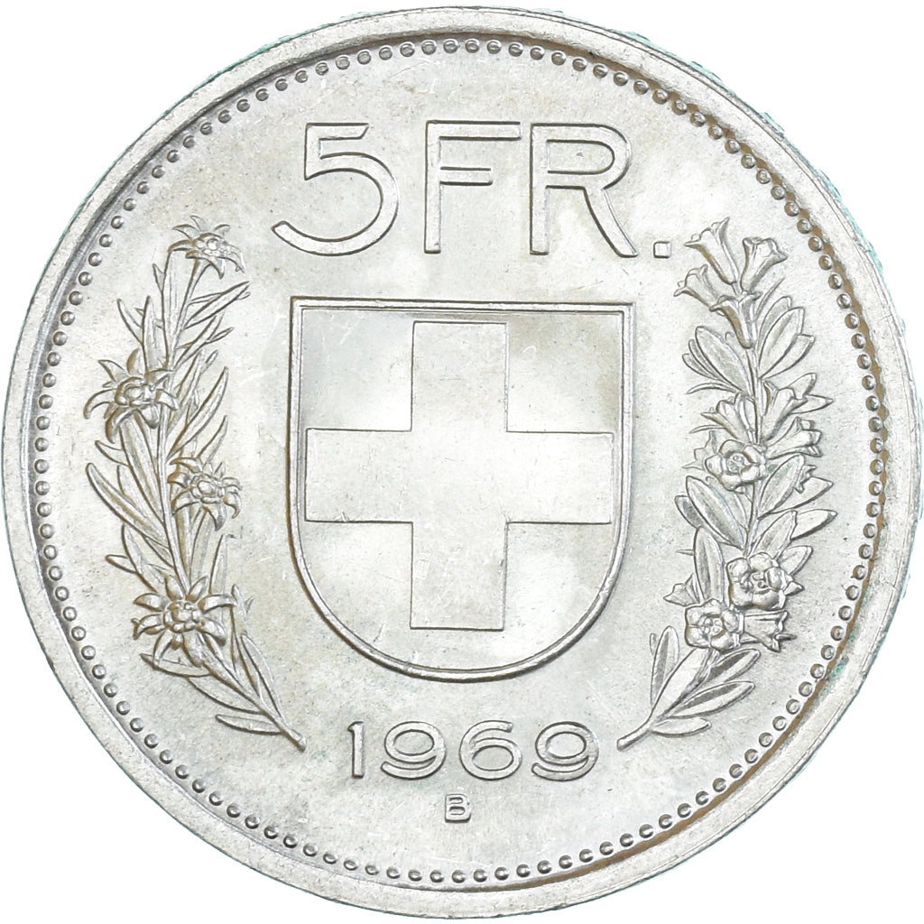 Coin, Switzerland, 5 Francs, 1969, Bern, AU(55-58), Silver, KM:40
