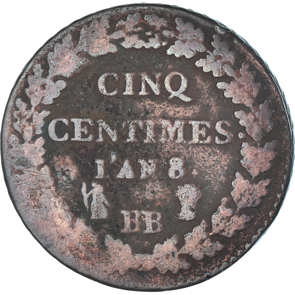 Münze, Frankreich, Dupré, 5 Centimes, AN 8/5, Strasbourg, S+, Kupfer