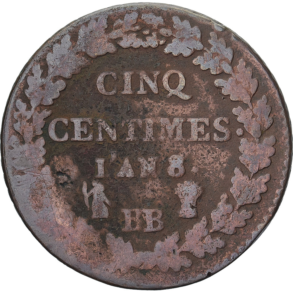 Monnaie, France, Dupré, 5 Centimes, AN 8/5, Strasbourg, TB+, Cuivre