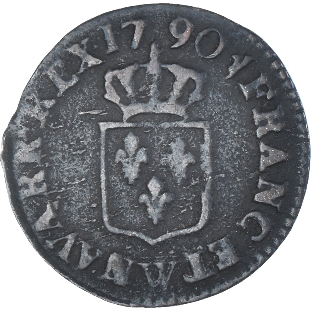 Moneta, Francia, Louis XVI, Liard, 1790, Lille, MB+, Rame, Gadoury:348