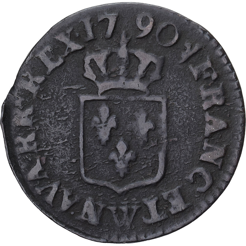 Moneda, Francia, Louis XVI, Liard, 1790, Lille, BC+, Cobre, Gadoury:348