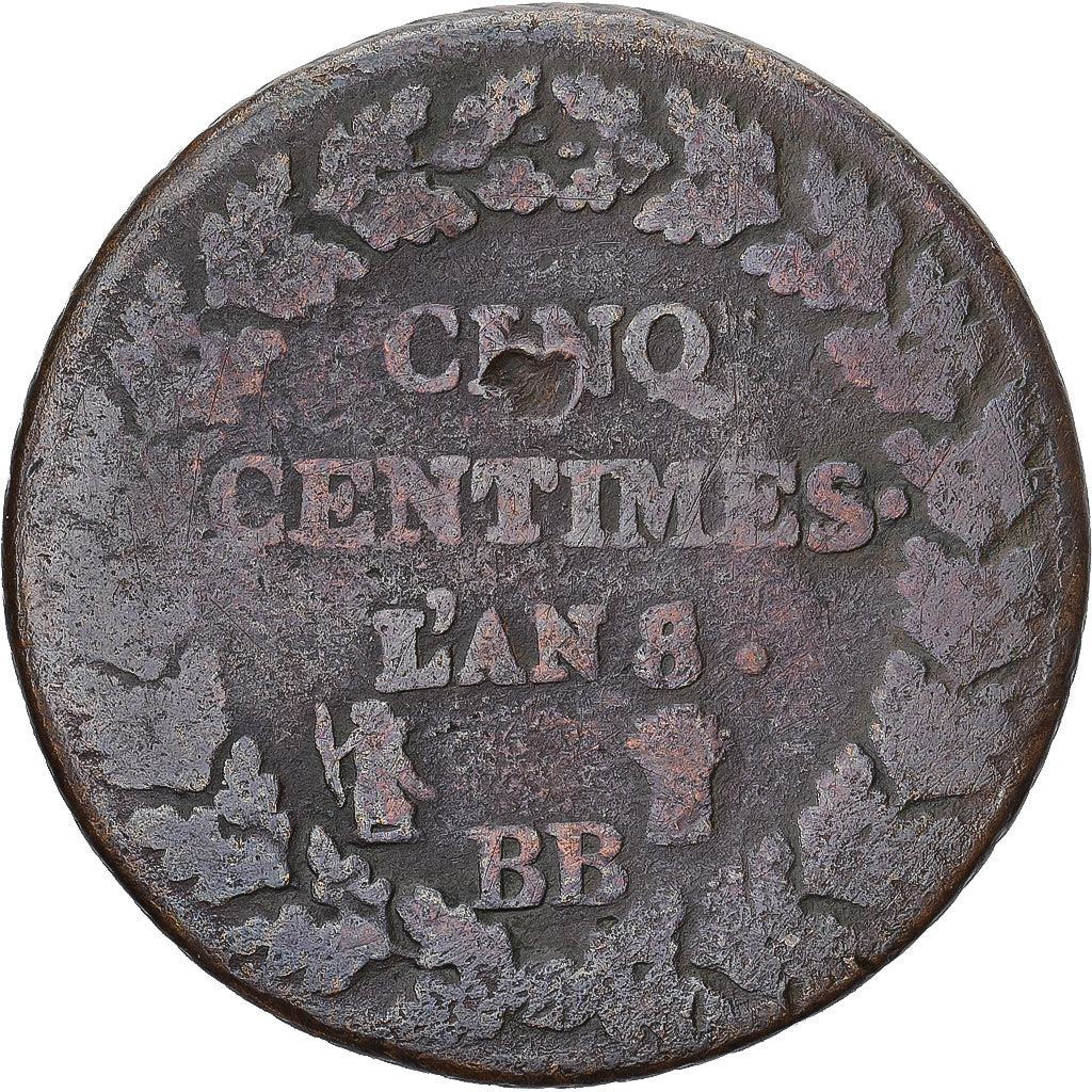 Monnaie, France, Dupré, 5 Centimes, An 8/6, Strasbourg, TB, Cuivre