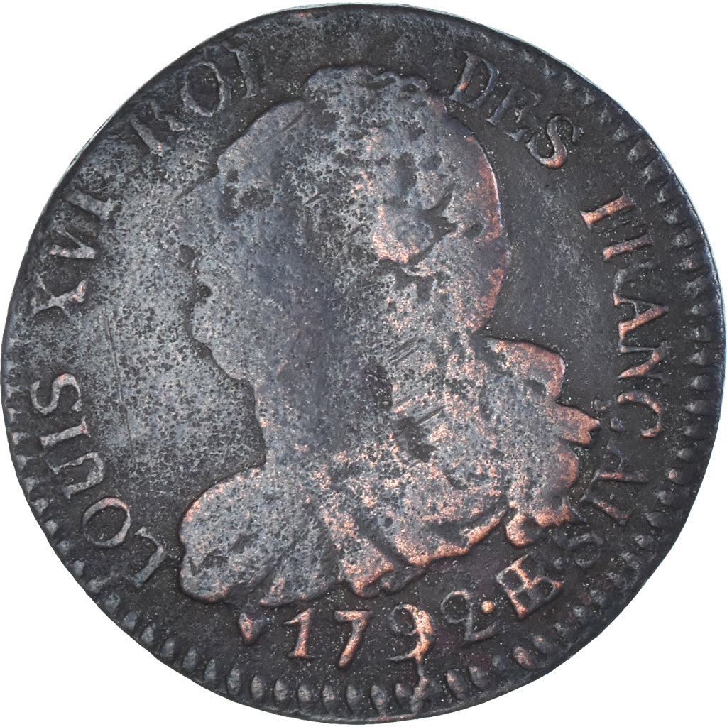 Moneta, Francja, Louis XVI, 6 deniers français, 1792, Strasbourg, VF(30-35)