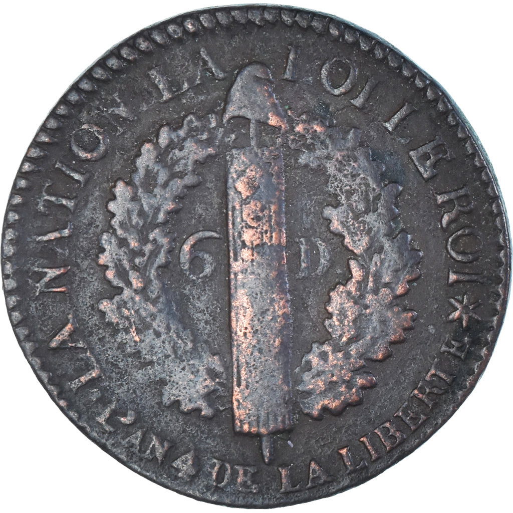 Moneta, Francja, Louis XVI, 6 deniers français, 1792, Strasbourg, VF(30-35)