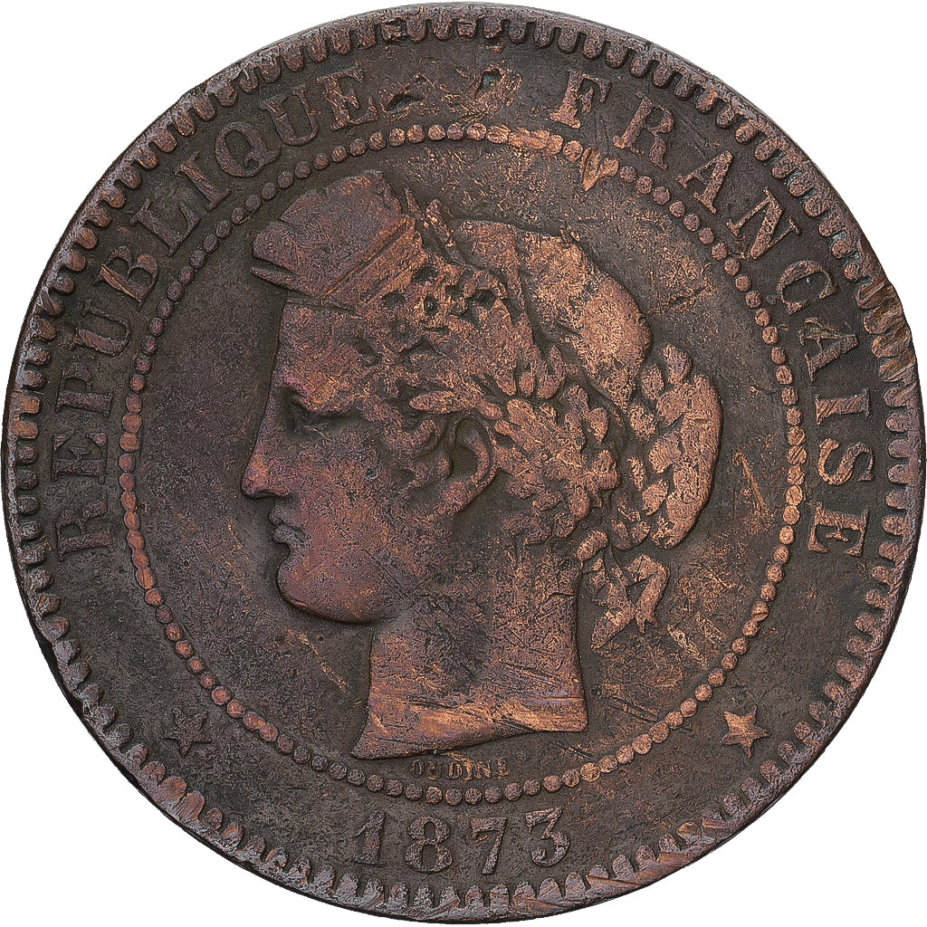 Moeda, França, Cérès, 10 Centimes, 1873, Paris, ancre, VF(30-35), Bronze