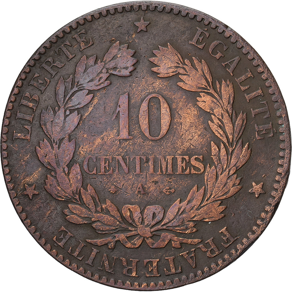 Moeda, França, Cérès, 10 Centimes, 1873, Paris, ancre, VF(30-35), Bronze