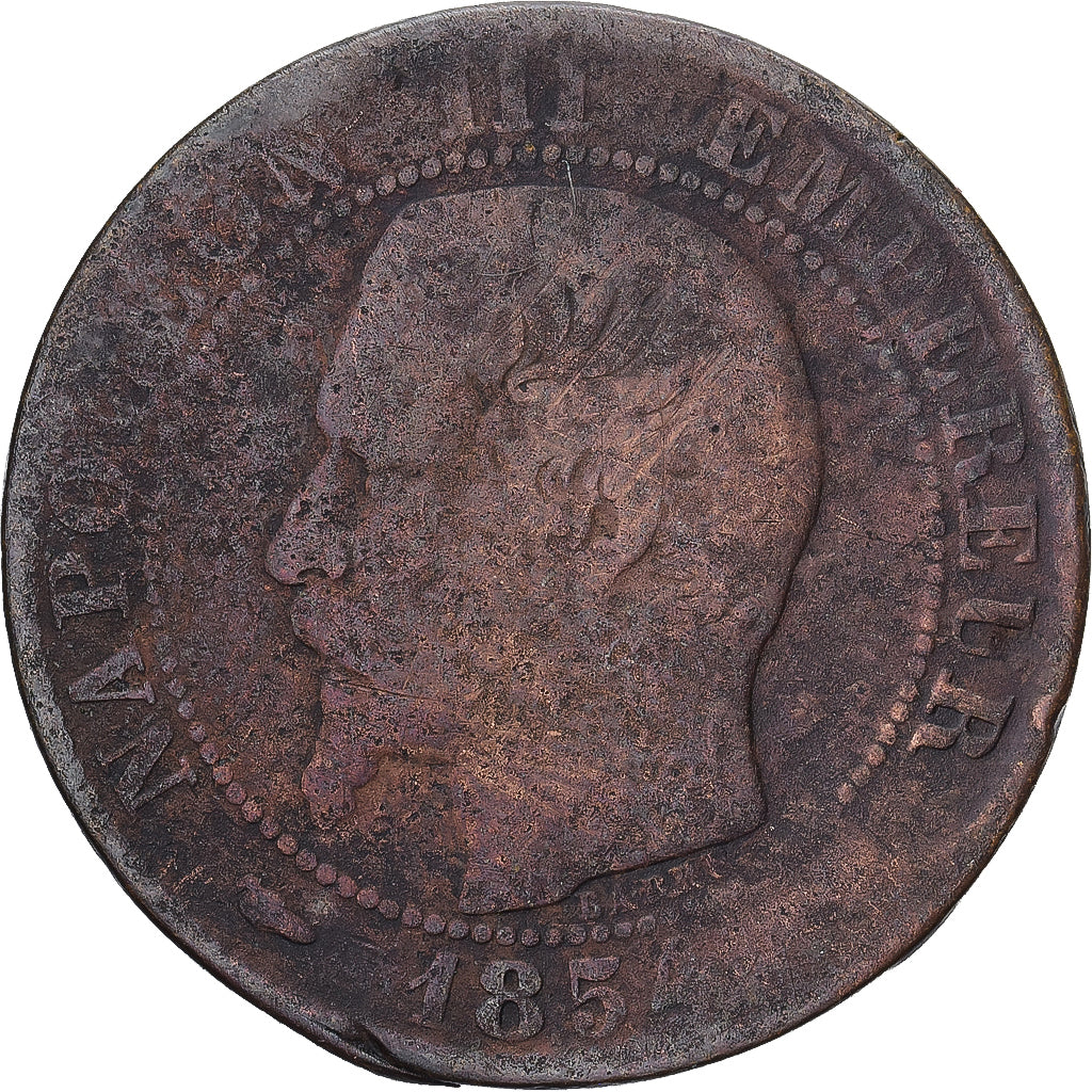 Moneda, Francia, Napoleon III, 5 Centimes, 1854, Strasbourg, BC+, Cobre