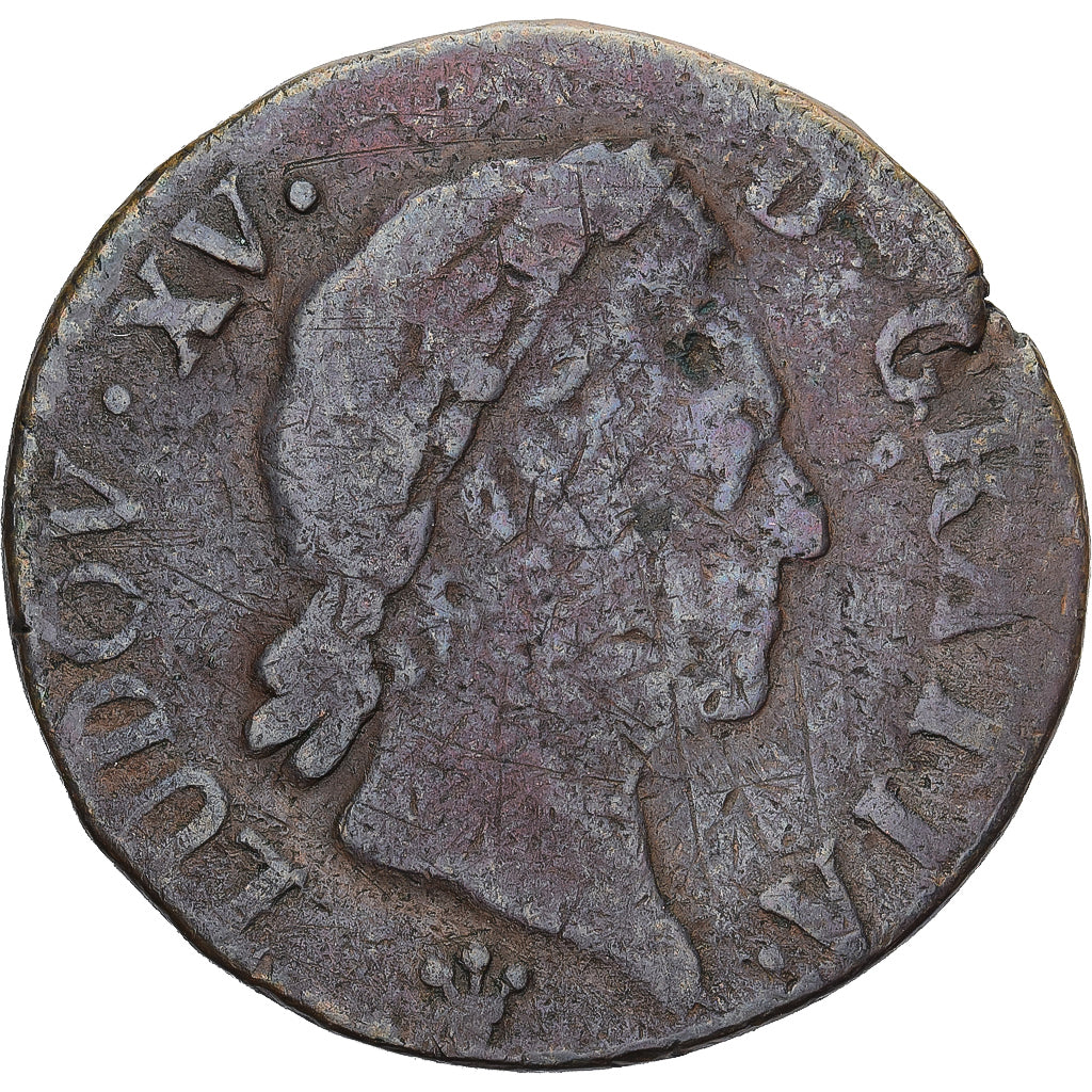 Monnaie, France, Louis XV, Demi sol à la vieille tête, 1/2 Sol, 1770, Reims