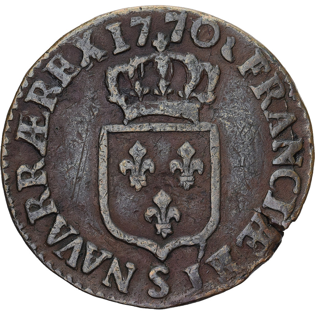 Monnaie, France, Louis XV, Demi sol à la vieille tête, 1/2 Sol, 1770, Reims