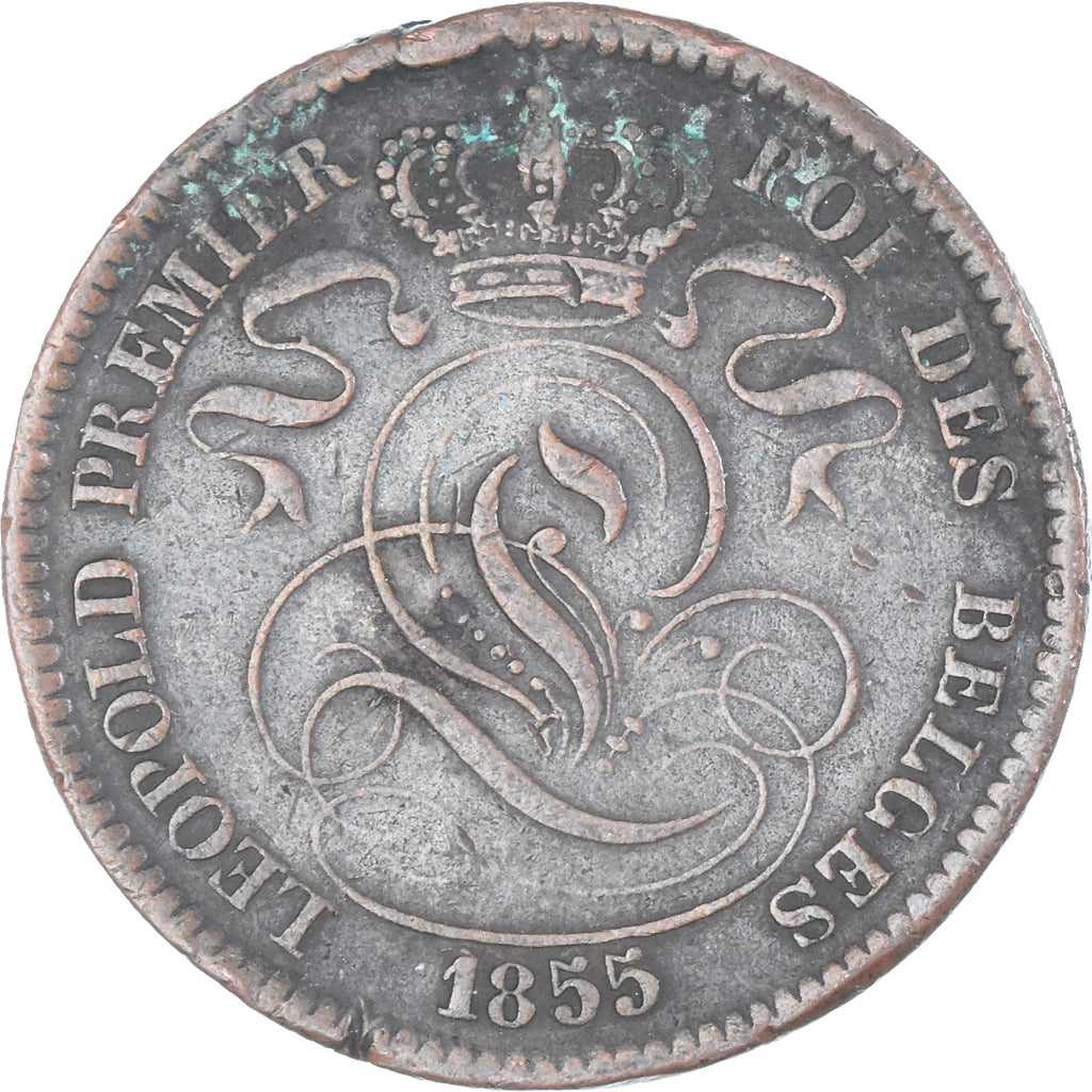 Coin, Belgium, Leopold I, 10 Centimes, 1855, Brussels, EF(40-45), Copper, KM:2.1