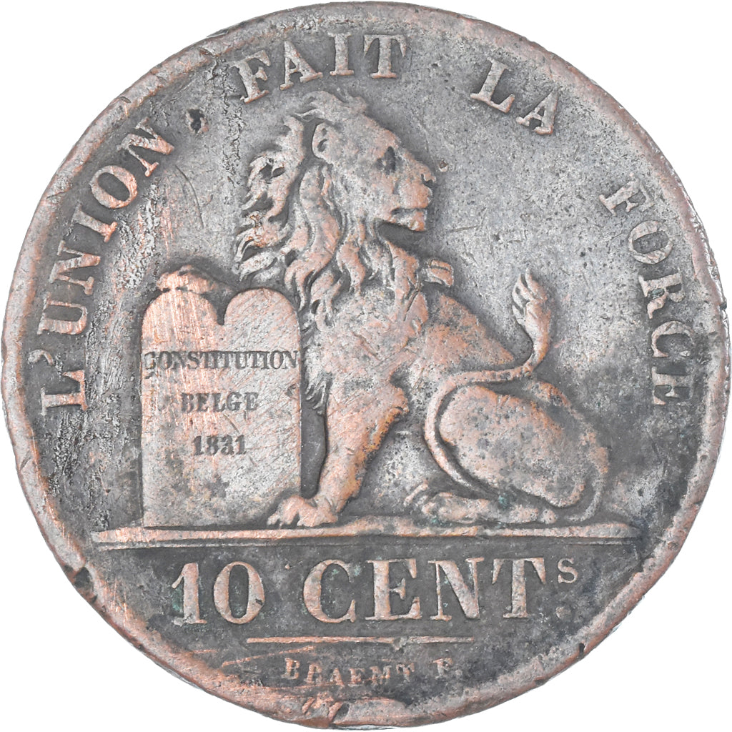 Coin, Belgium, Leopold I, 10 Centimes, 1855, Brussels, EF(40-45), Copper, KM:2.1