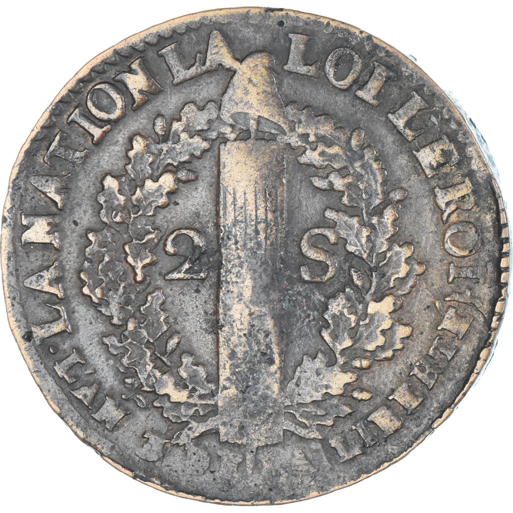 Moneda, Francia, 2 sols François, 1791 / AN 3, Lille, 2nd semestre, MBC, Métal