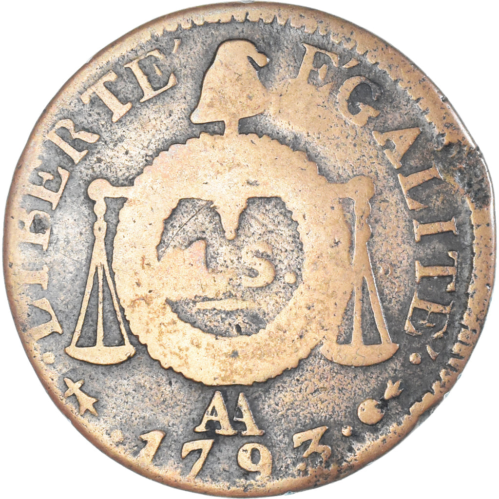 Munten, Frankrijk, Sol aux balances françoise, 1793 / AN II, Metz, FR, Bronzen