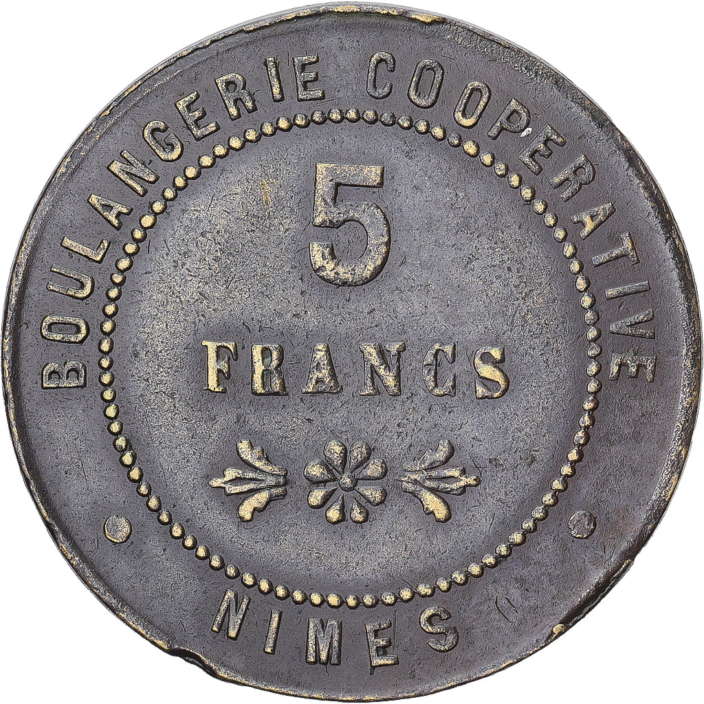 France, 5 Francs, Boulangerie coopérative, Nîmes, TTB, Cuivre