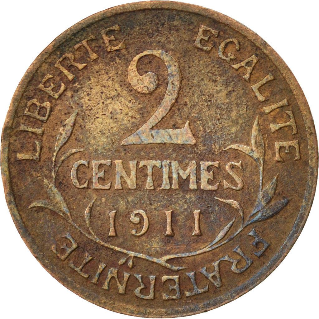 Moneta, Francia, Dupuis, 2 Centimes, 1911, Paris, MB, Bronzo, KM:841