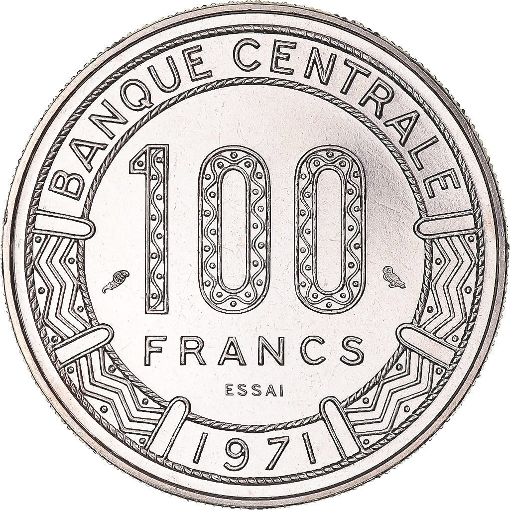 Moeda, Chade, 100 Francs, 1971, Monnaie de Paris, ENSAIO, MS(65-70), Níquel