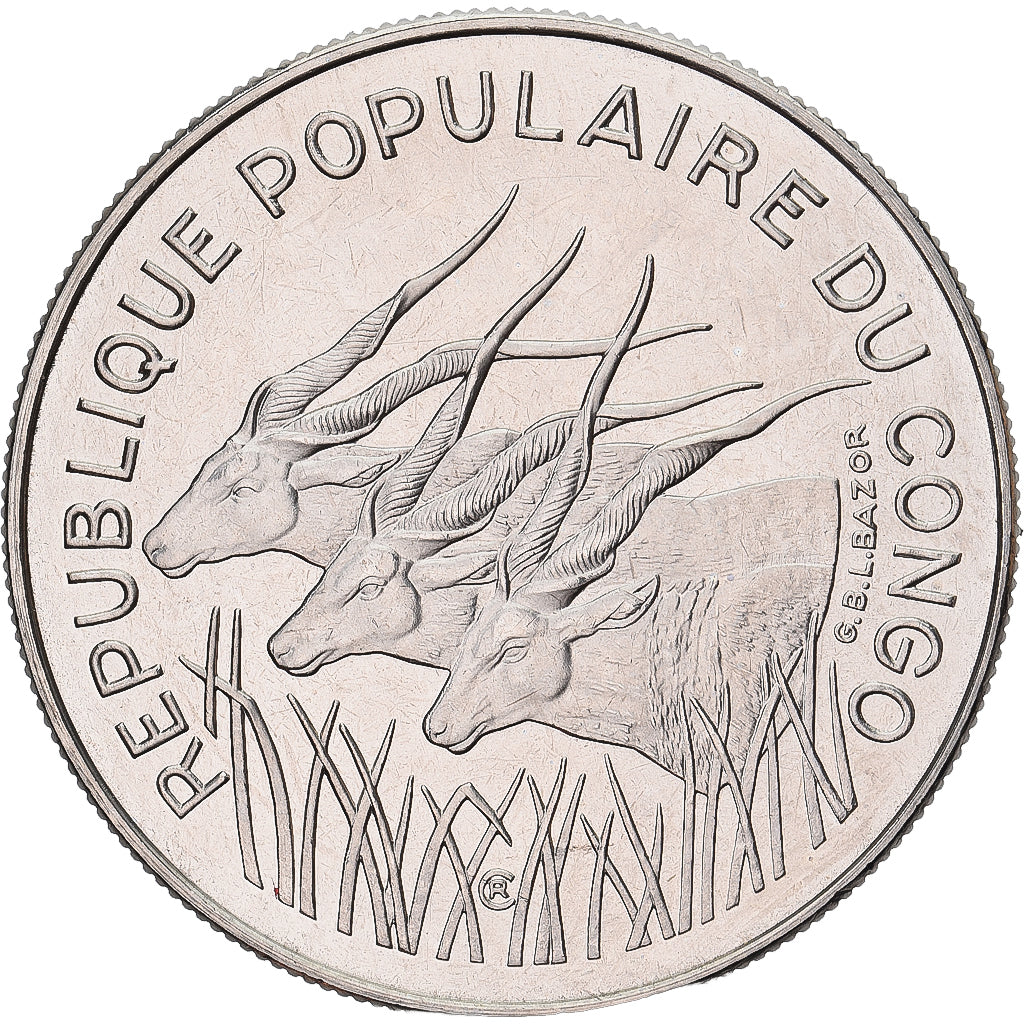 Moeda, República do Congo, 100 Francs, 1975, Monnaie de Paris, ENSAIO