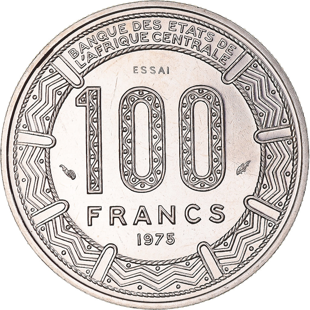 Moeda, República Centro-Africana, 100 Francs, 1975, Monnaie de Paris, ENSAIO