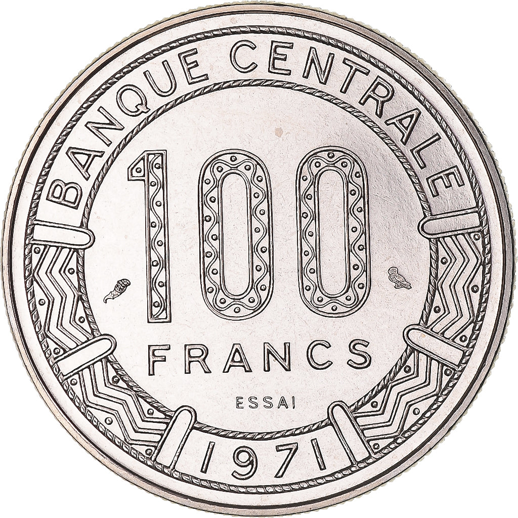 Moeda, República Centro-Africana, 100 Francs, 1971, Monnaie de Paris, ENSAIO