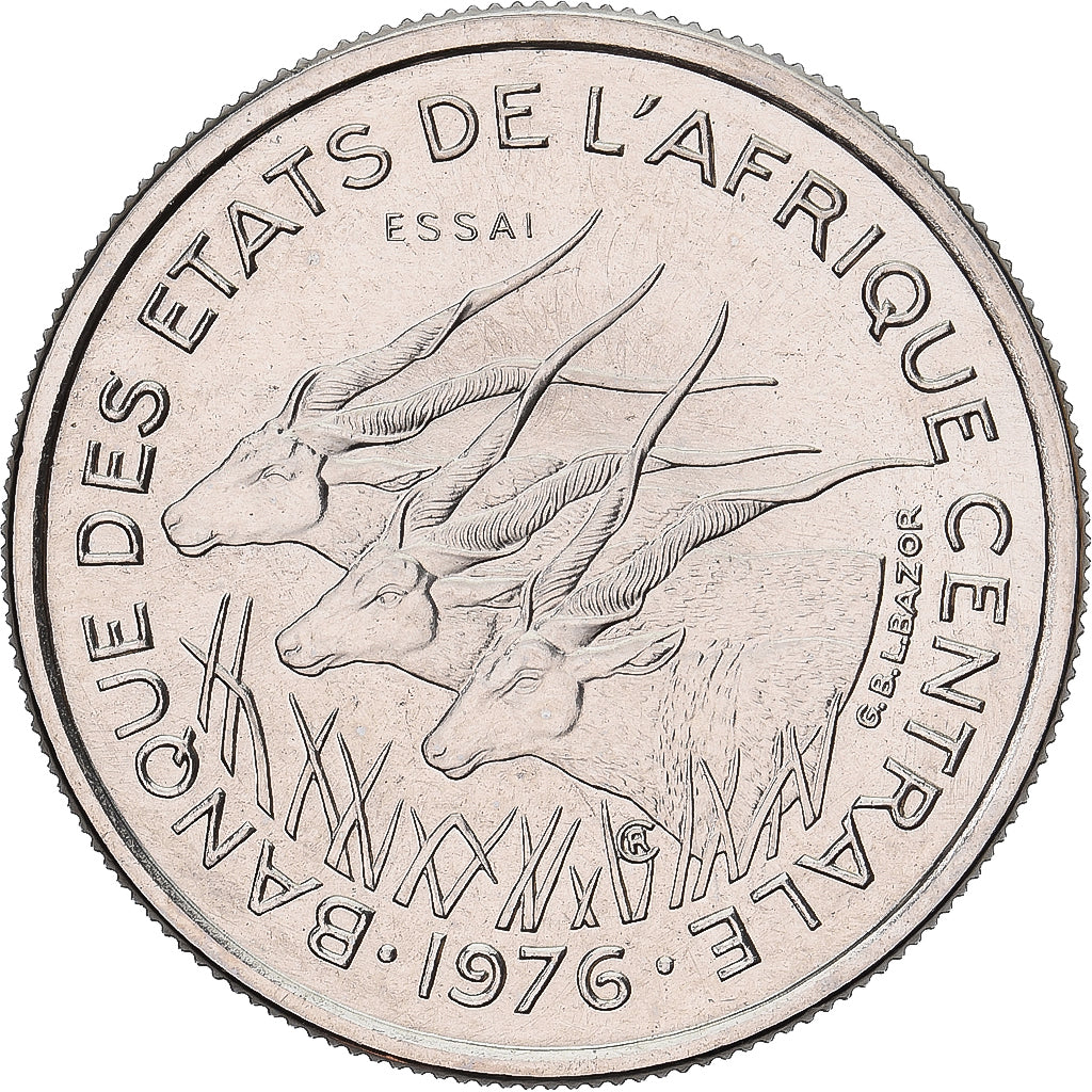 Moeda, Camarões, 50 Francs, 1976, Monnaie de Paris, ENSAIO, MS(65-70), Níquel