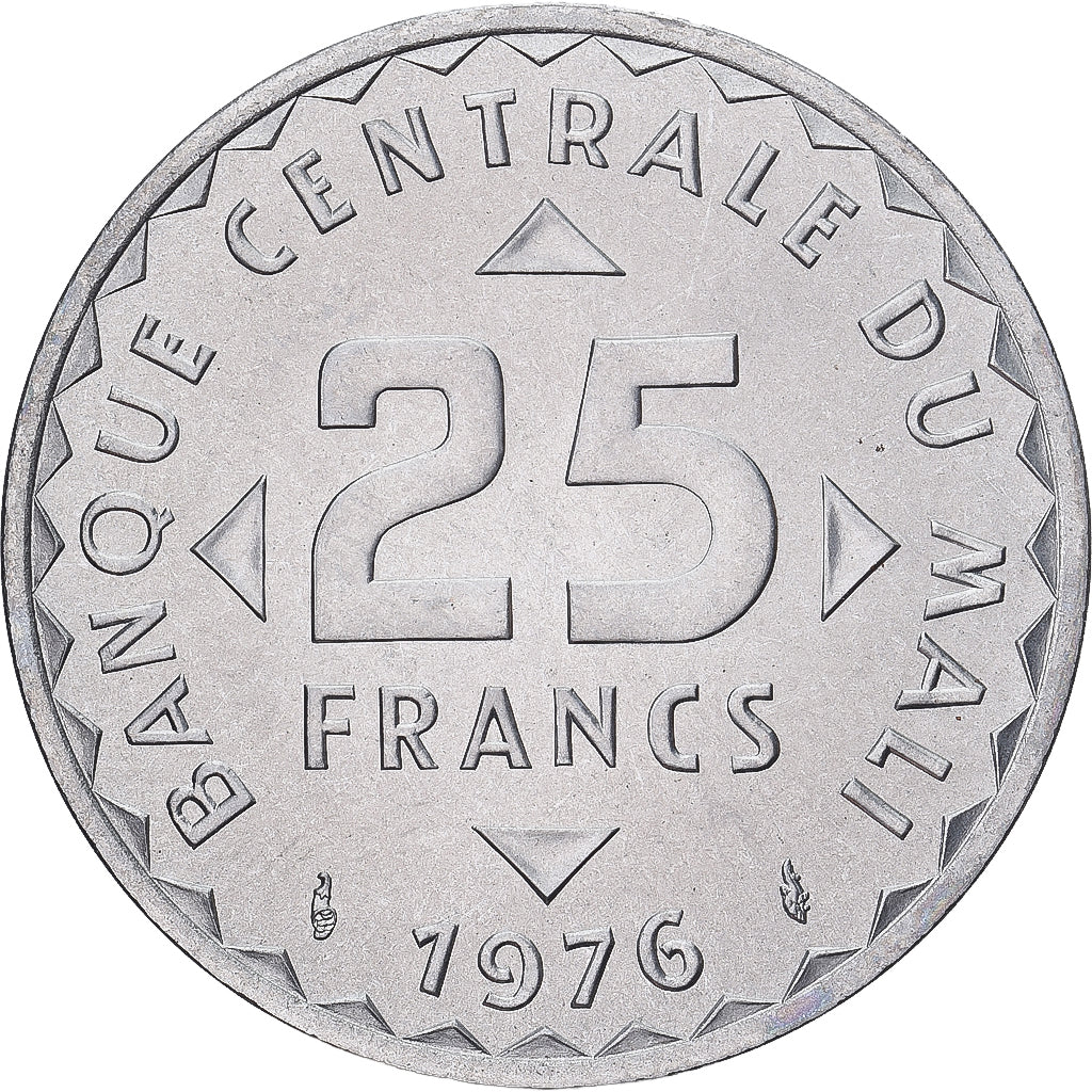 Moneta, Mali, 25 Francs, 1976, Monnaie de Paris, PRÓBA, MS(65-70), Aluminium