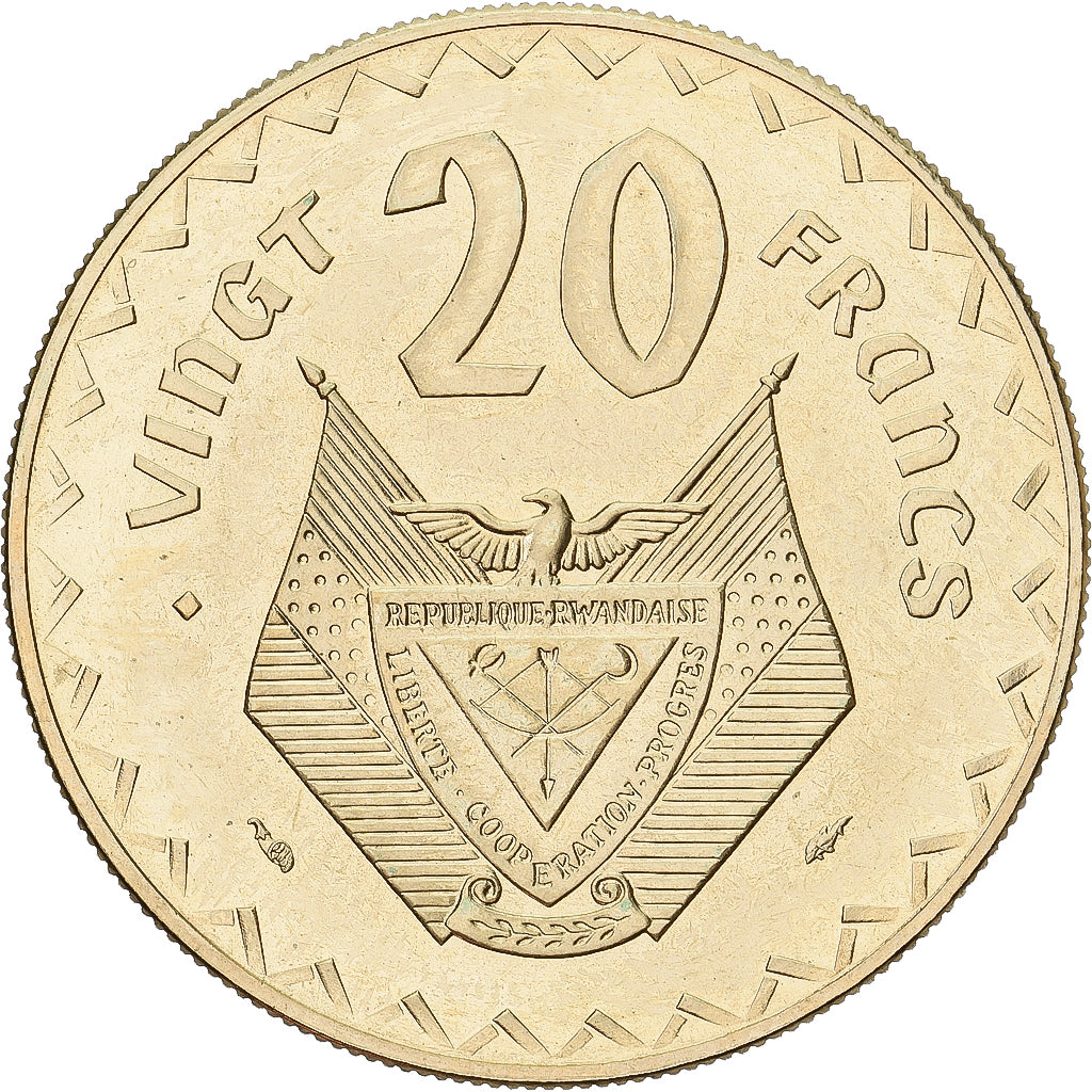 Münze, Ruanda, 20 Francs, 1977, Monnaie de Paris, ESSAI, STGL, Messing, KM:E6