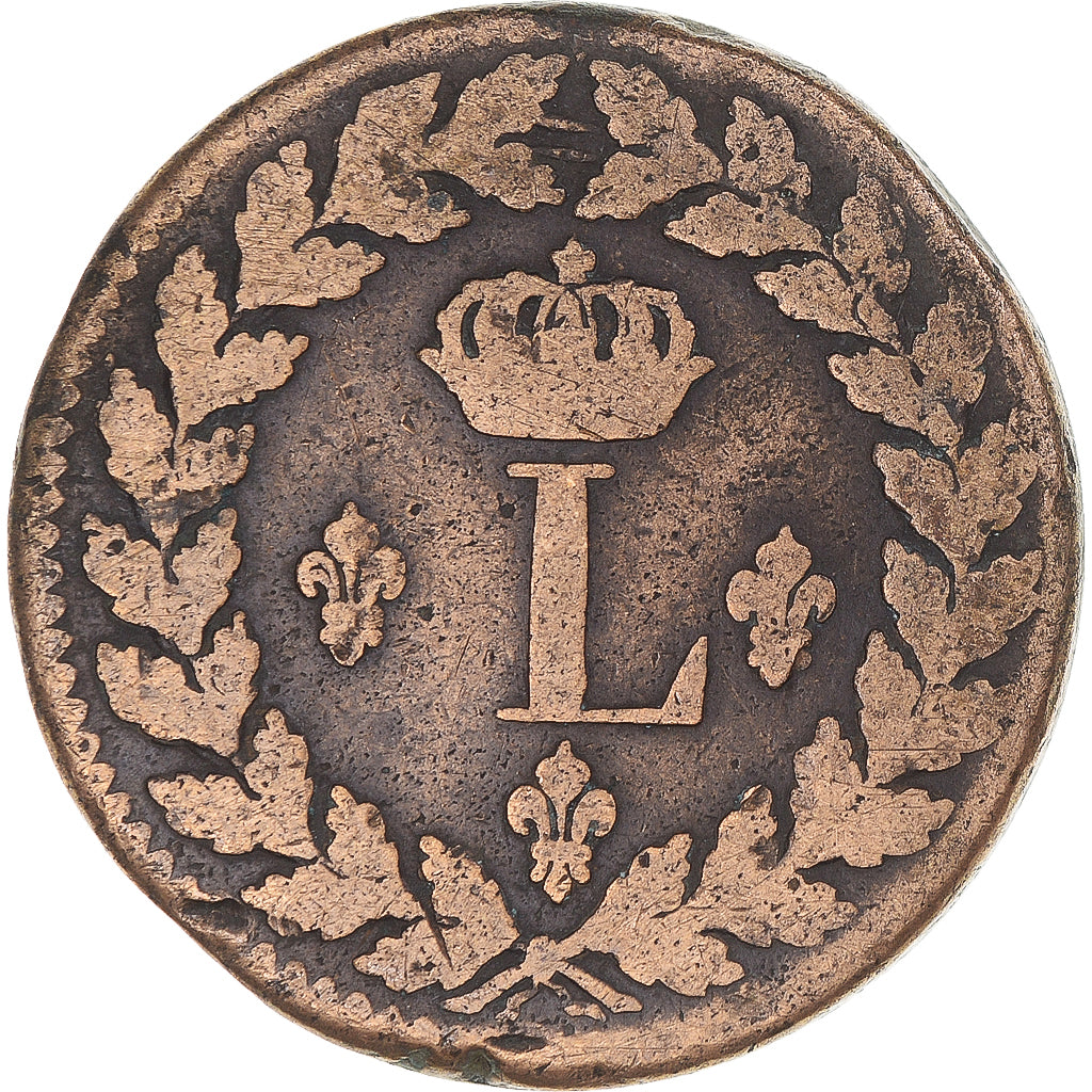 Moeda, França, Louis XVIII, Decime, 1815, Strasbourg, VF(30-35), Bronze
