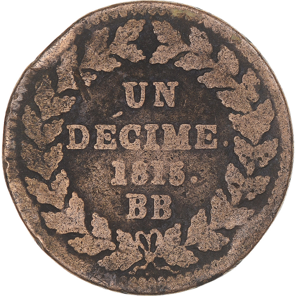 Moeda, França, Louis XVIII, Decime, 1815, Strasbourg, VF(30-35), Bronze