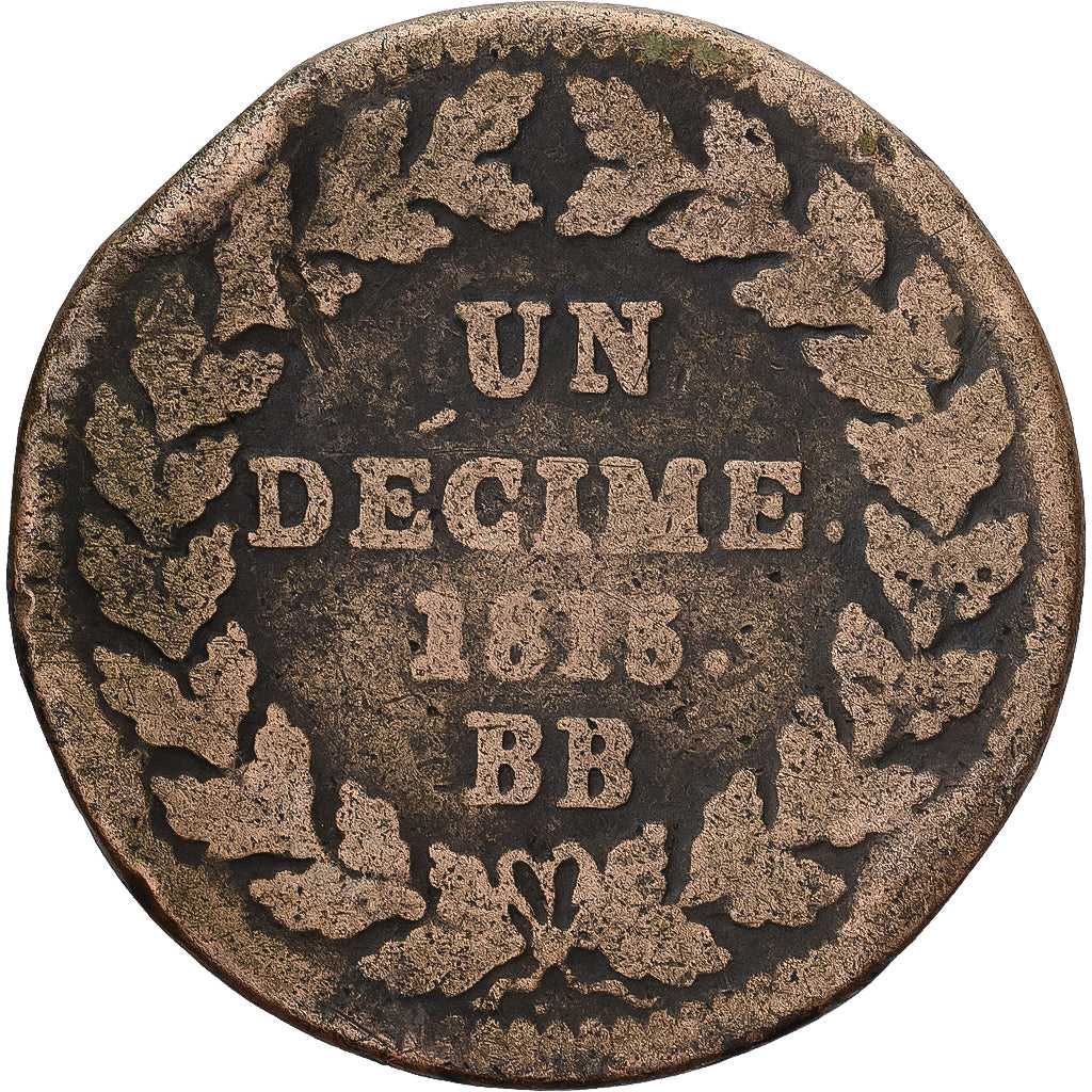 Moneta, Francja, Louis XVIII, Decime, 1815, Strasbourg, VF(30-35), Brązowy
