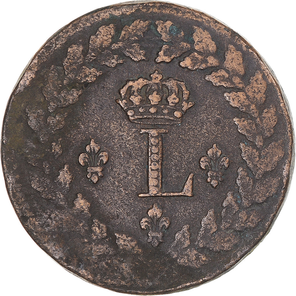 Moeda, França, Louis XVIII, Decime, 1815, Strasbourg, EF(40-45), Bronze