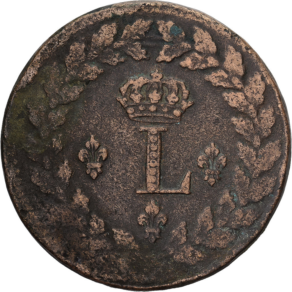 Moeda, França, Louis XVIII, Decime, 1815, Strasbourg, EF(40-45), Bronze