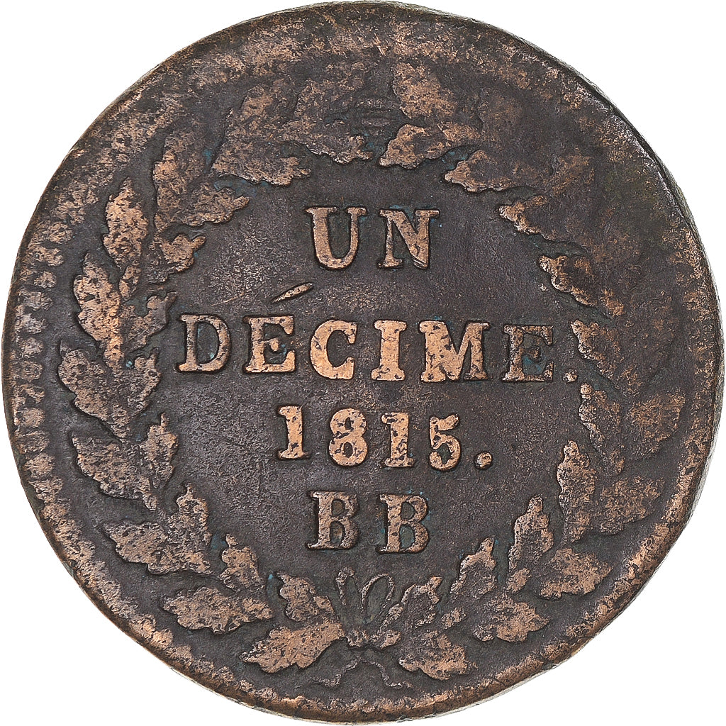Moeda, França, Louis XVIII, Decime, 1815, Strasbourg, EF(40-45), Bronze