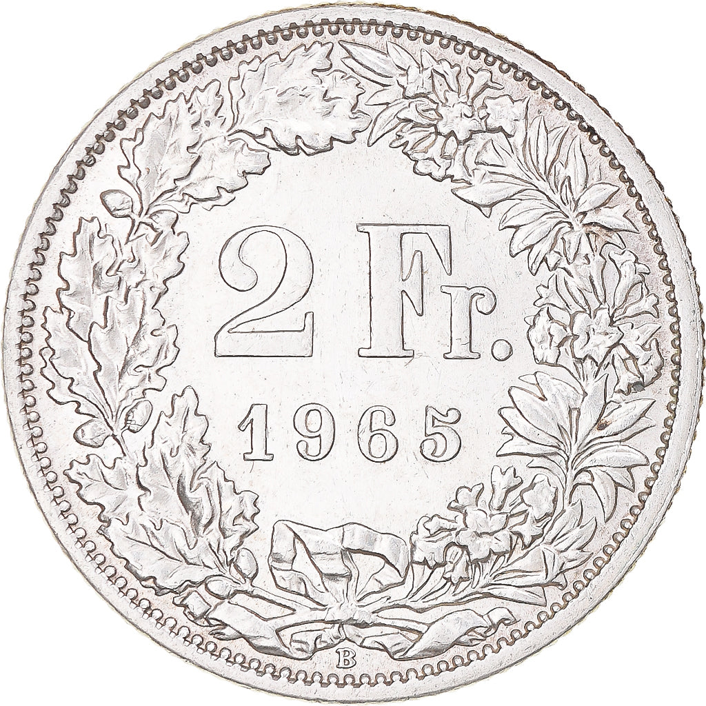 Moneta, Szwajcaria, 2 Francs, 1965, Bern, AU(50-53), Srebro, KM:21