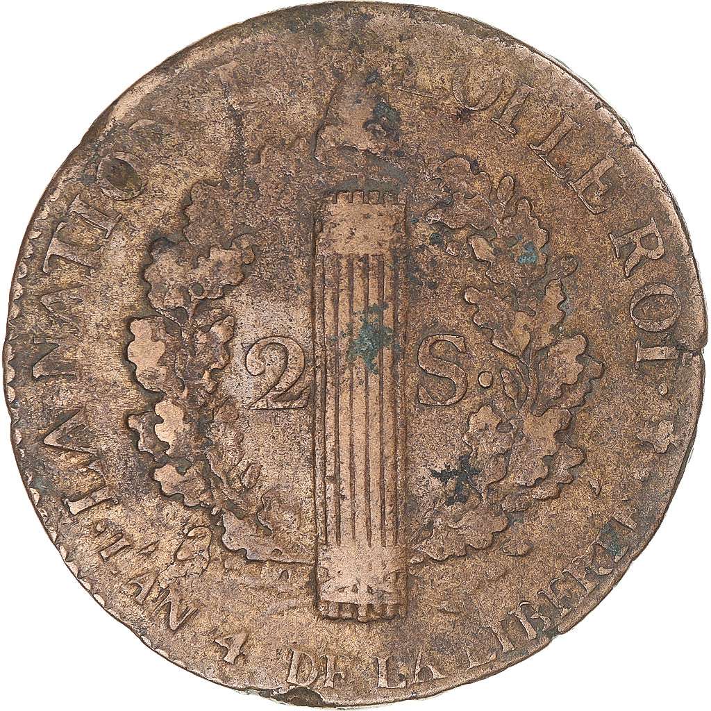 Munten, Frankrijk, Louis XVI, 2 sols françois, 2 sols François, 1792 / AN 4