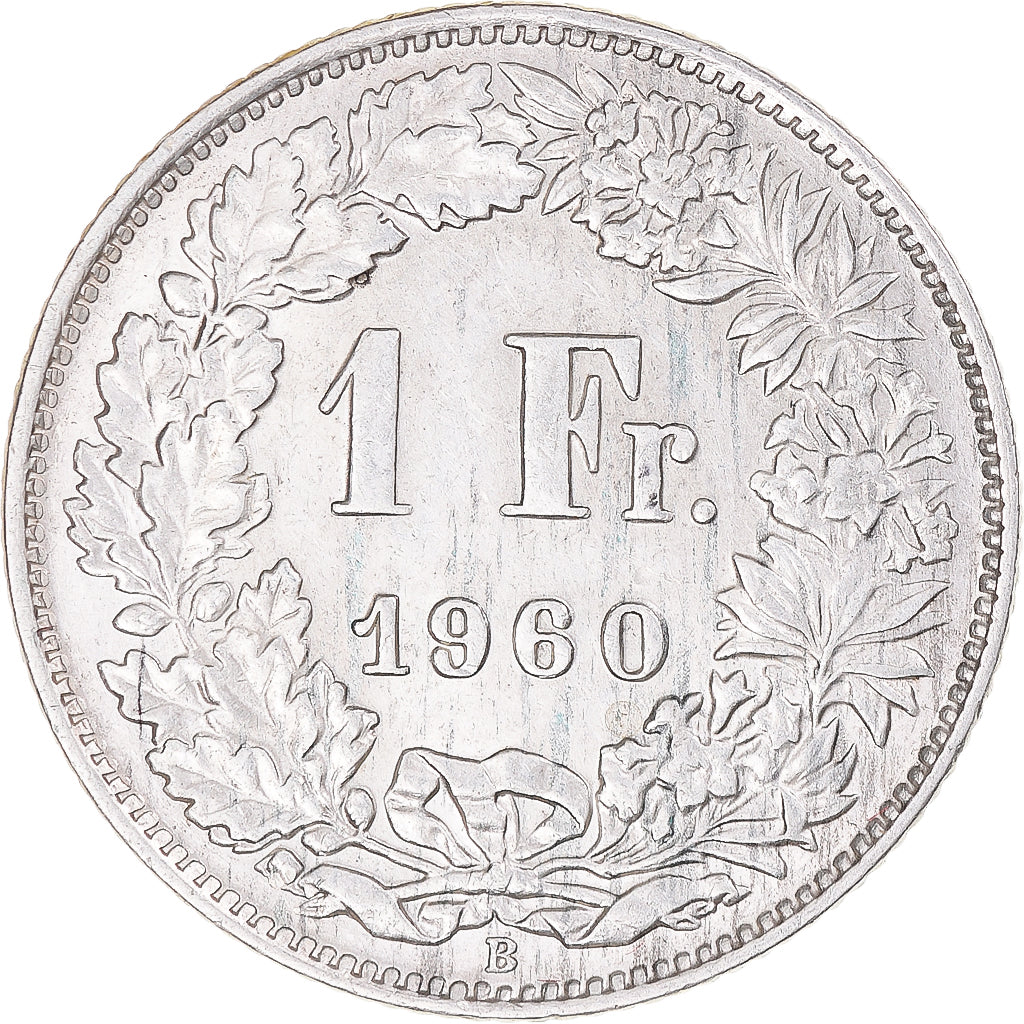 Moneta, Szwajcaria, Franc, 1960, Bern, AU(50-53), Srebro, KM:24