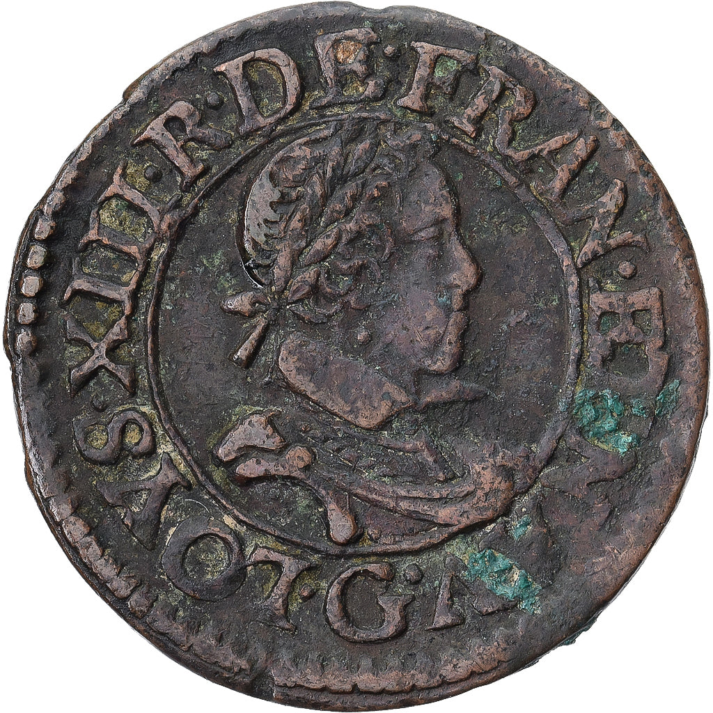 Monnaie, France, Louis XIII, Double Tournois, 1620, Poitiers, TTB, Cuivre