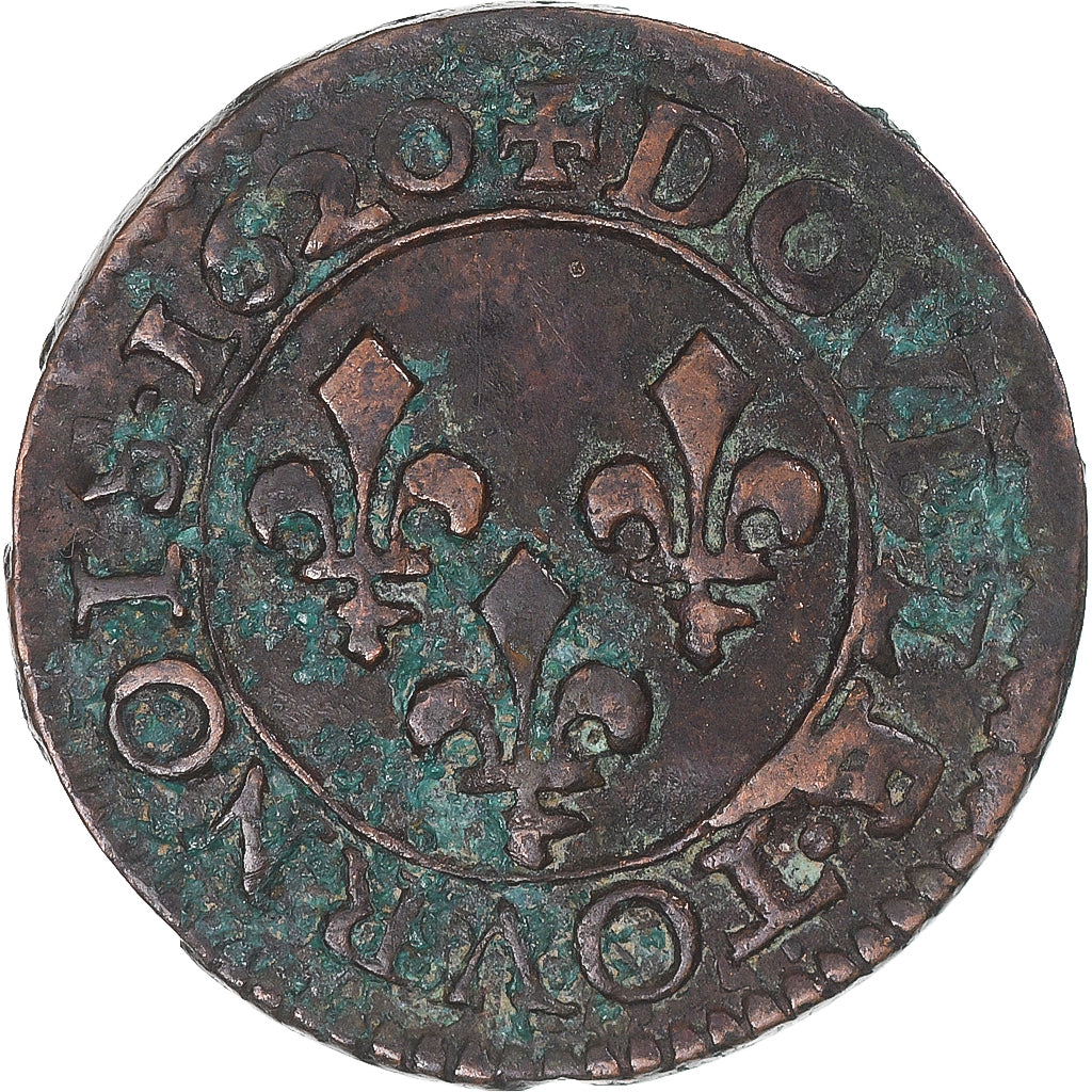 Moneta, Francia, Louis XIII, Double Tournois, 1620, Poitiers, BB, Rame, KM:43.3