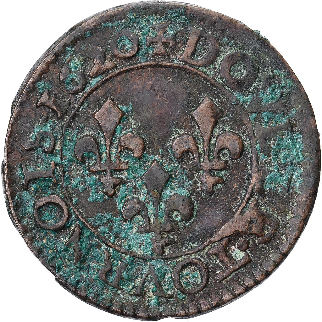 Monnaie, France, Louis XIII, Double Tournois, 1620, Poitiers, TTB, Cuivre