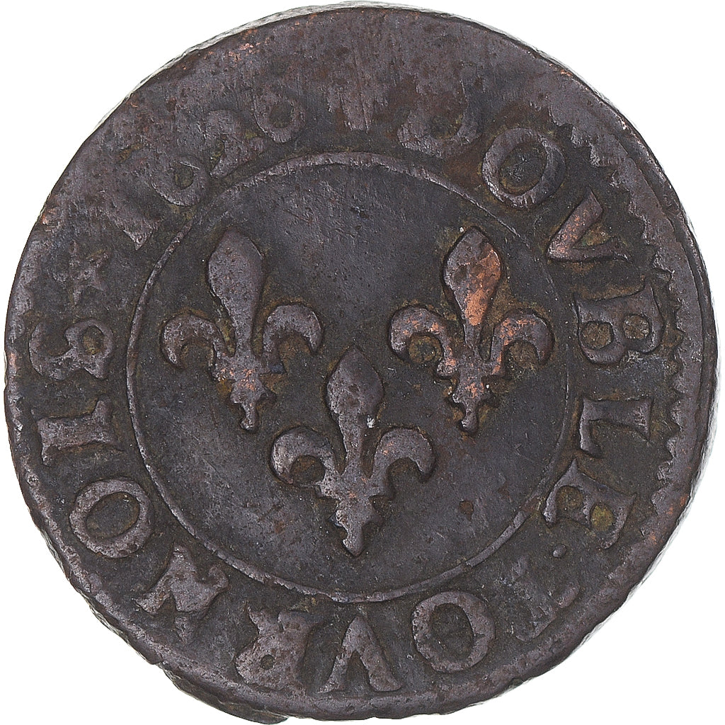 Moneta, Francia, Louis XIII, Double Tournois, 1626, MB+, Rame, Gadoury:8