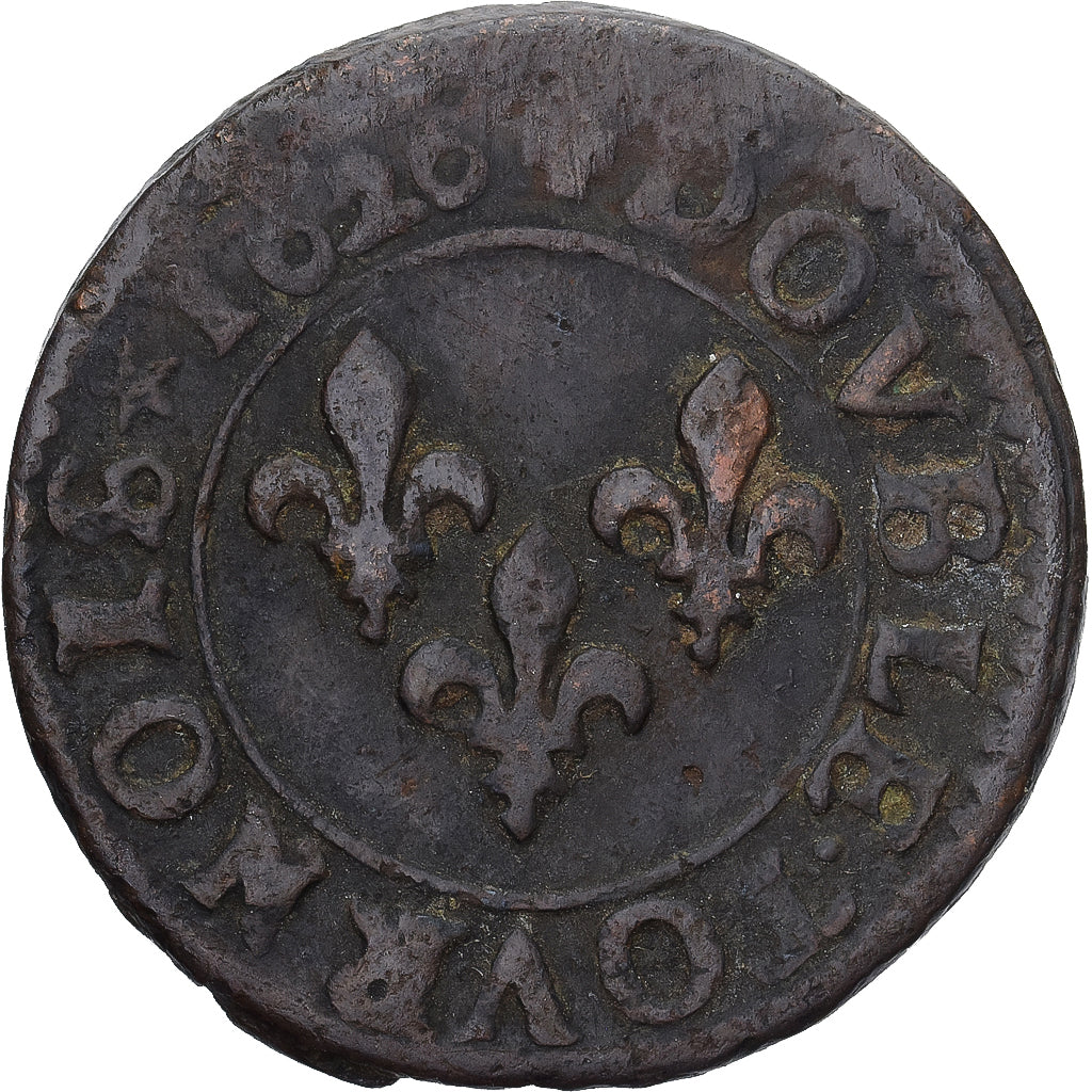 Monnaie, France, Louis XIII, Double Tournois, 1626, TB+, Cuivre, Gadoury:8
