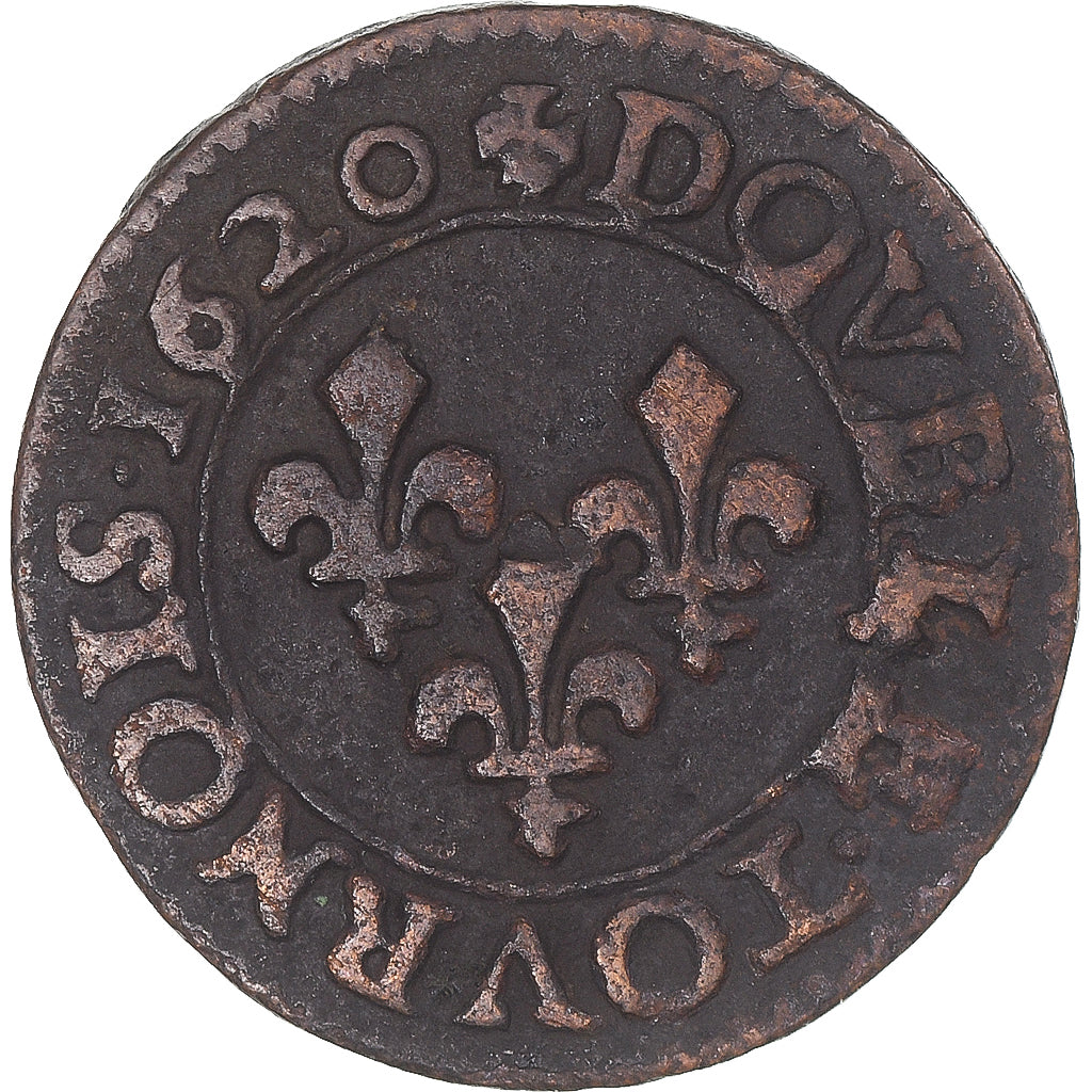 Coin, France, Louis XIII, Double Tournois, 1620, Poitiers, VF(30-35), Copper