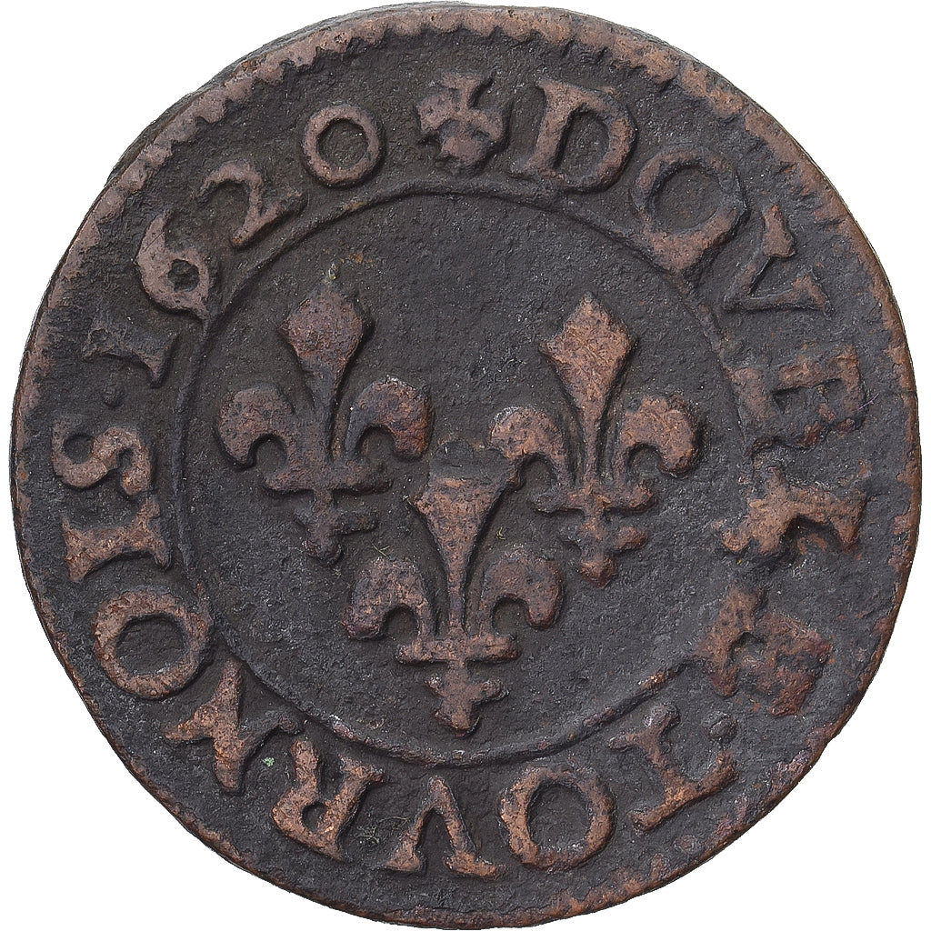 Monnaie, France, Louis XIII, Double Tournois, 1620, Poitiers, TB+, Cuivre