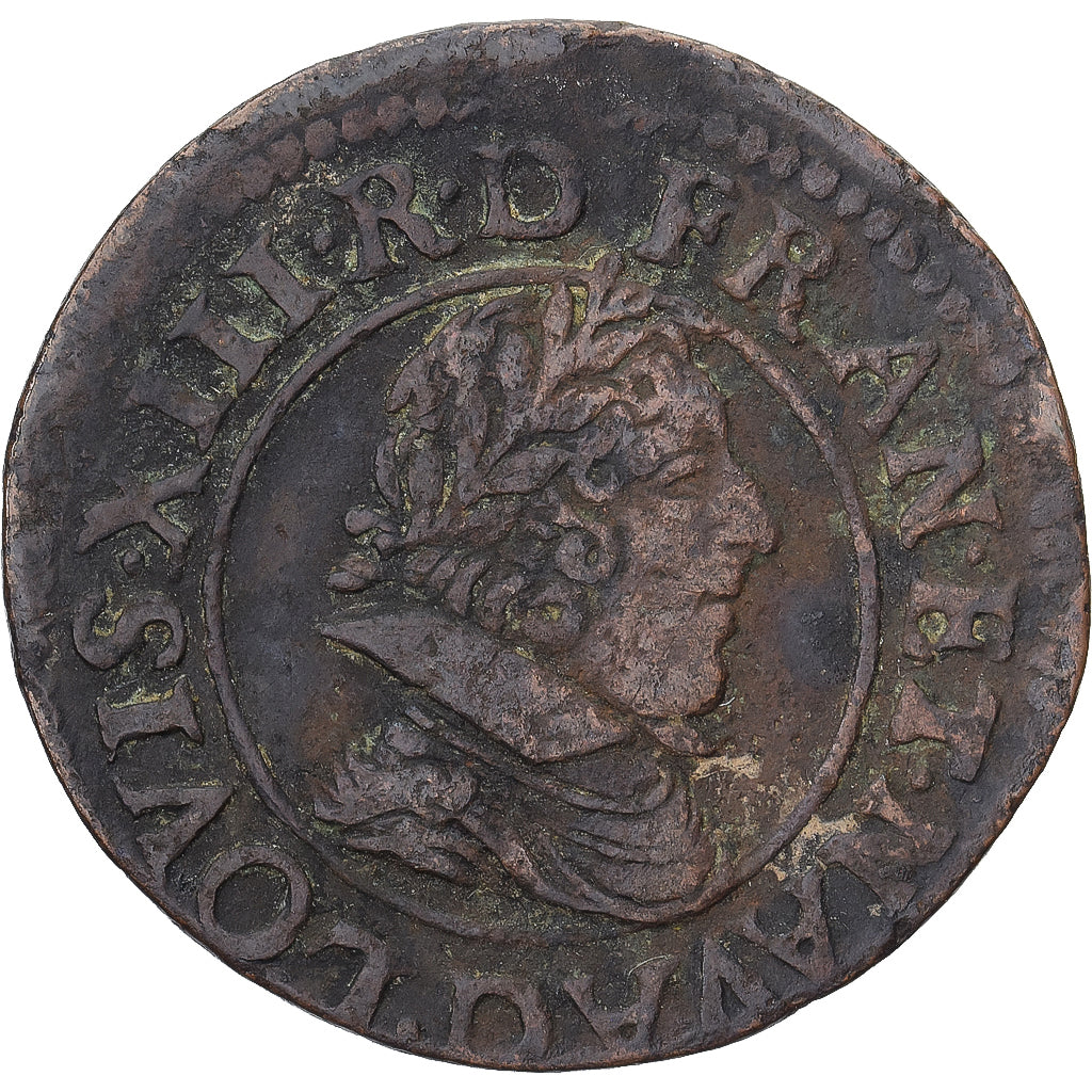 Monnaie, France, Louis XIII, Double Tournois, 1629, Lyon, TTB, Cuivre