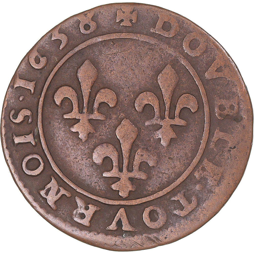 Coin, France, Louis XIII, Double Tournois, 1638, Lay, EF(40-45), Copper