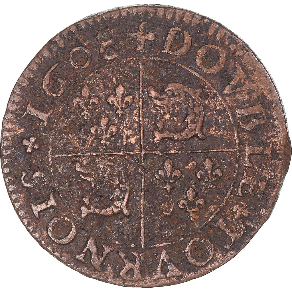 Moneta, Francja, Henri IV, Double tournois du Dauphiné, 1608, Grenoble