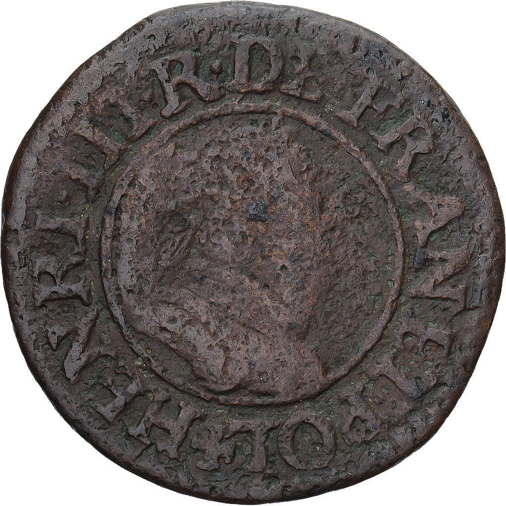 Moneda, Francia, Henri III, Denier Tournois, 1584, BC+, Cobre, Gadoury:450